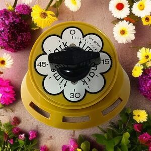 Mark Time Kitchen Timer 1 Hour Minute Golden Yellow Flower Power WORKS Vtg 70s